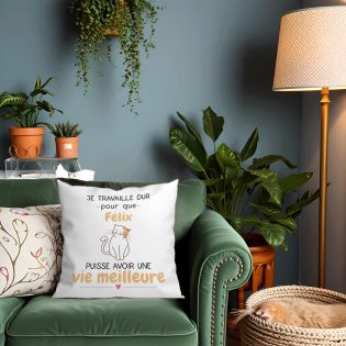 Housse de Coussin décorative personnalisée humoristique "Devine qui a encore mangé le canapé" 40 x 40 cm · Idée cadeau maître ch