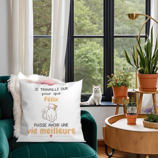 Housse de Coussin décorative personnalisée humoristique "Devine qui a encore mangé le canapé" 40 x 40 cm · Idée cadeau maître ch