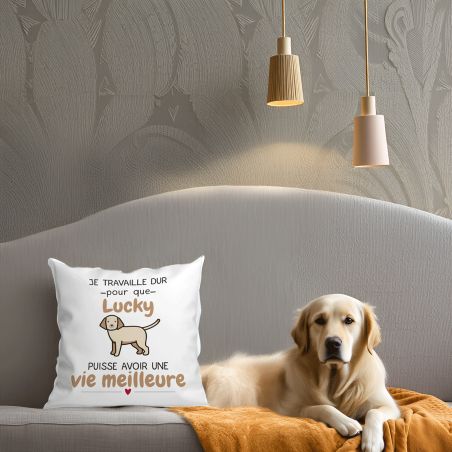 Housse de Coussin décorative personnalisée humoristique "Devine qui a encore mangé le canapé" 40 x 40 cm · Idée cadeau maître ch