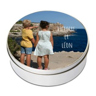 Round metal box customizable with Text and Photo - Storage box for Tea, Coffee, Cakes