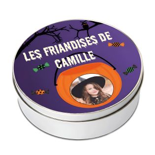 Boite ronde en métal à friandises d'Halloween personnalisée