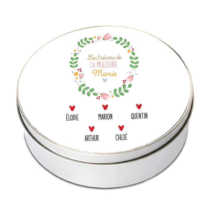 Personalized round aluminum storage box Les Trésors de Mamie Personalized round aluminum storage box Les Trésors de Mamie