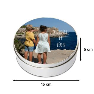 Round metal box customizable with Text and Photo - Storage box for Tea, Coffee, Cakes