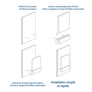 Fixation murale percée pour panneau signalétique max 8mm - Longueur 120mm