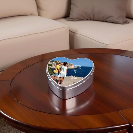 Customizable heart-shaped coffee or tea box with text and photo - Personalized decorative gift for the kitchen
