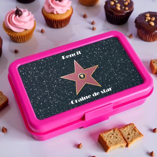 Personalizable girl's snack box with first name · Walk of fame star model · Pink