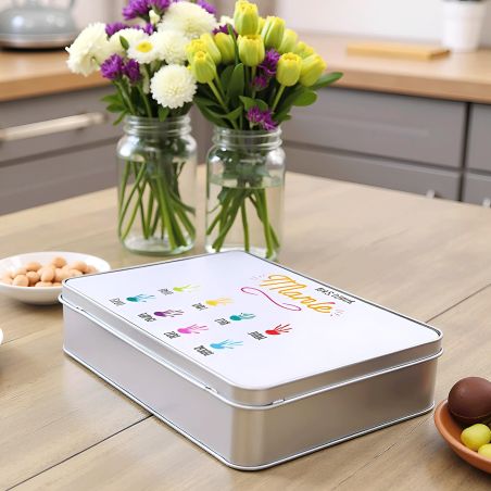 Aluminum storage box for Grandma with personalized handprints
