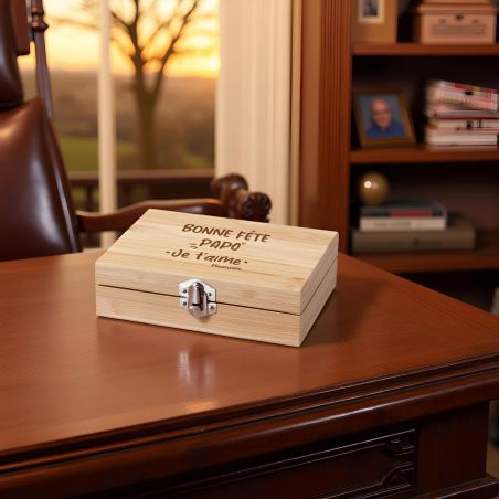 Coffret en bambou personnalisé + 3 accessoires à vin | Bonne fête papa