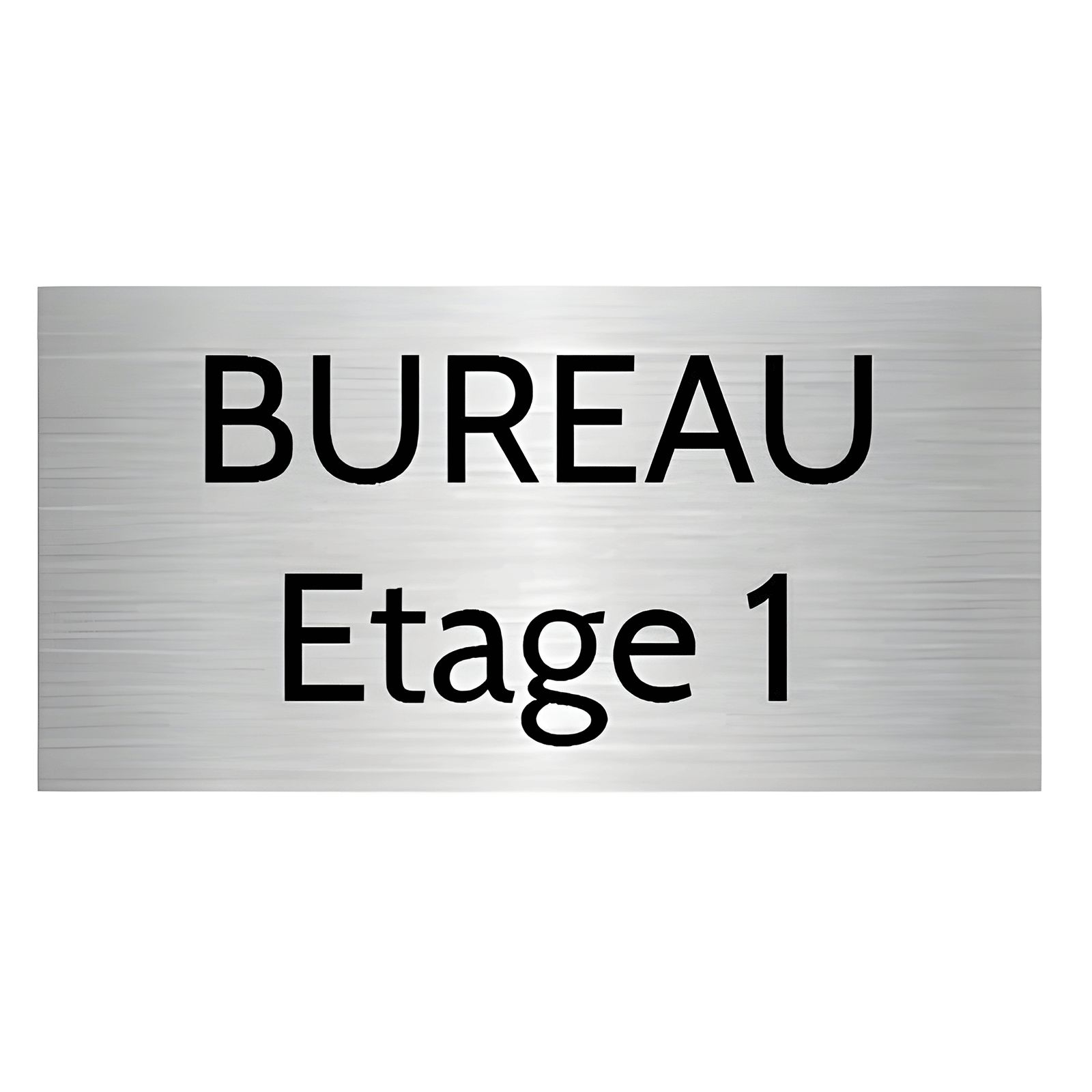 Plaque de porte personnalisée gravée - Plastique argent brossé- Lettres noires, adhésif 3M résistant - 75x150 mm, fixation