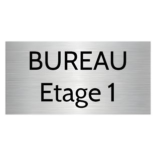 Plaque de porte personnalisée gravée - Plastique argent brossé- Lettres noires, adhésif 3M résistant - 75x150 mm, fixation