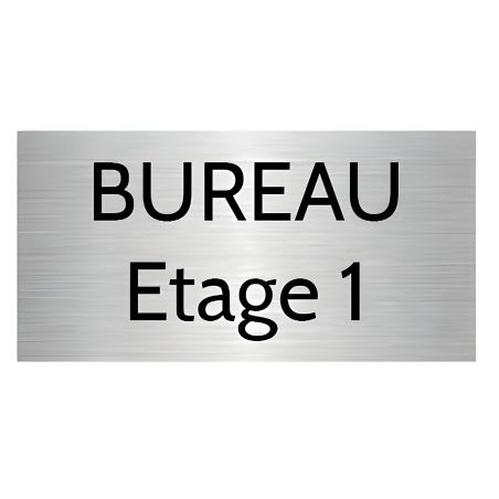 Plaque de porte personnalisée gravée - Plastique argent brossé- Lettres noires, adhésif 3M résistant - 75x150 mm, fixation