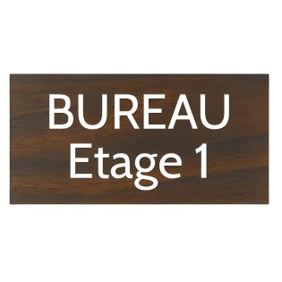 Plaque de porte personnalisée gravée - Plastique effet bois foncé - Lettres blanches - Rectangle 75x150 mm - Adhésif 3M résistan
