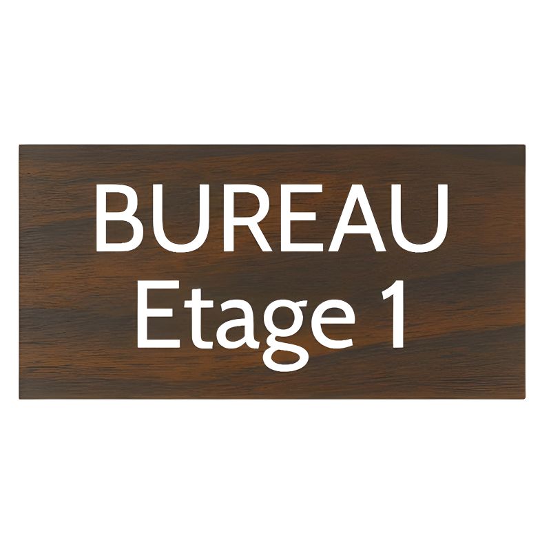 Plaque de porte personnalisée gravée - Plastique effet bois foncé - Lettres blanches - Rectangle 75x150 mm - Adhésif 3M résistan Plaque de porte personnalisée gravée - Plastique effet bois foncé - Lettres blanches - Rectangle 75x150 mm - Adhésif 3M résistan