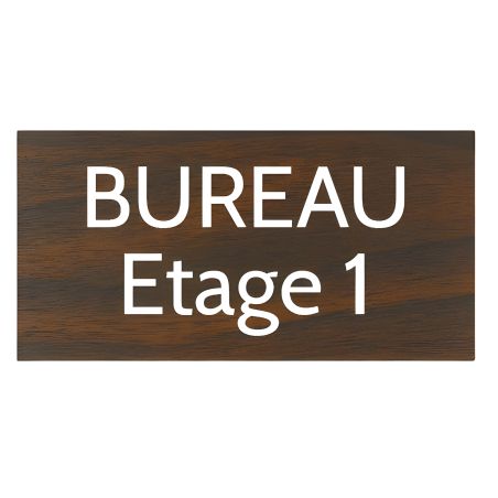 Plaque de porte personnalisée gravée - Plastique effet bois foncé - Lettres blanches - Rectangle 75x150 mm - Adhésif 3M résistan