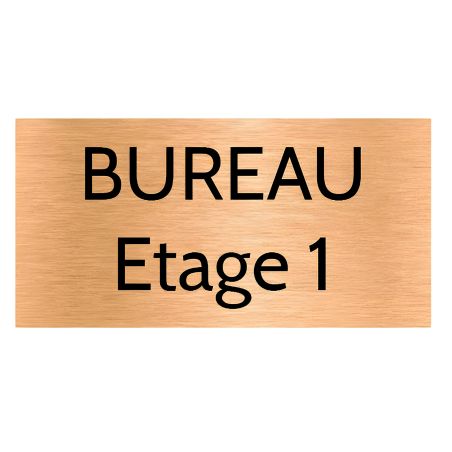 Plaque de porte personnalisée gravée - signalétique plastique cuivre brossé - lettres noires, adhésif 3M résistant - 75x150 mm, 