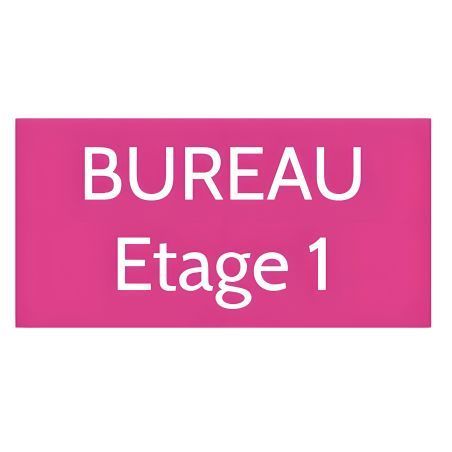 Plaque de porte personnalisée gravée - plaque plastique rose lettres blanches - rectangle 75x150 mm adhésif 3M usage intérieur e