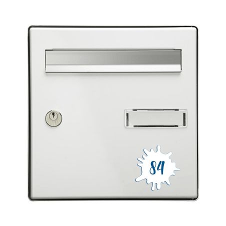 Numéro fantaisie personnalisable pour boite aux lettres couleur Camo Bleu chiffres blancs - Modèle Splash