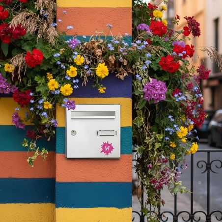 Numéro fantaisie personnalisable pour boite aux lettres couleur jaune chiffres rouges - Modèle Splash