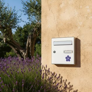 Numéro fantaisie personnalisable pour boite aux lettres couleur vert foncé chiffres blancs - Modèle Fleur