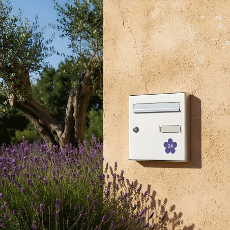 Numéro fantaisie personnalisable pour boite aux lettres couleur vert foncé chiffres blancs - Modèle Fleur
