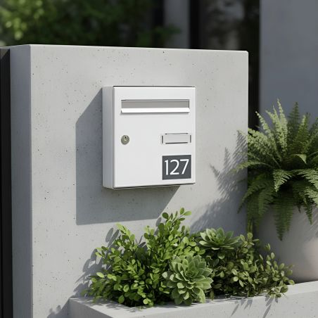 Numéro boîte aux lettres personnalisable grand format - Plaque plastique résistante jaune chiffres rouges - 100x70 mm adhésif 3M