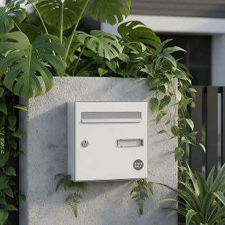 Numéro boîte aux lettres personnalisable rond 40 mm PMMA bordeaux chiffres blancs adhésif 3M facile à poser