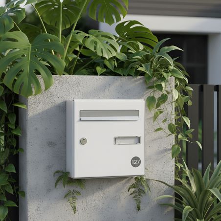 Numéro boîte aux lettres personnalisable rond 40 mm PMMA vert foncé chiffres blancs adhésif 3M facile à poser