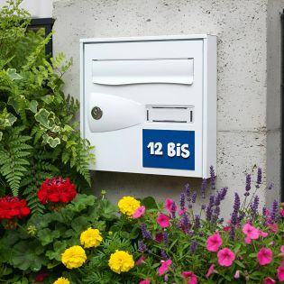 Numéro de maison 3D personnalisé - Plaque PVC bleu avec chiffres blancs - 12x8 cm, adhésif résistant, usage extérieur durable