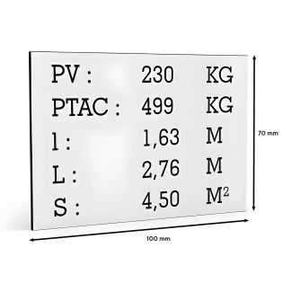 White tare plate black text for utility caravan trailer - Laser engraved marking - Manufacturer plate