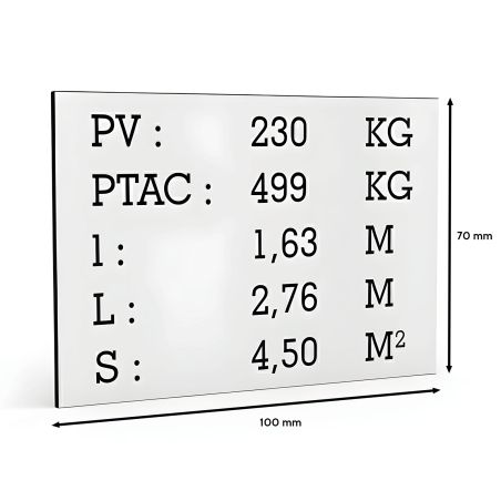 White tare plate black text for utility caravan trailer - Laser engraved marking - Manufacturer plate