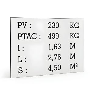 White tare plate black text for utility caravan trailer - Laser engraved marking - Manufacturer plate