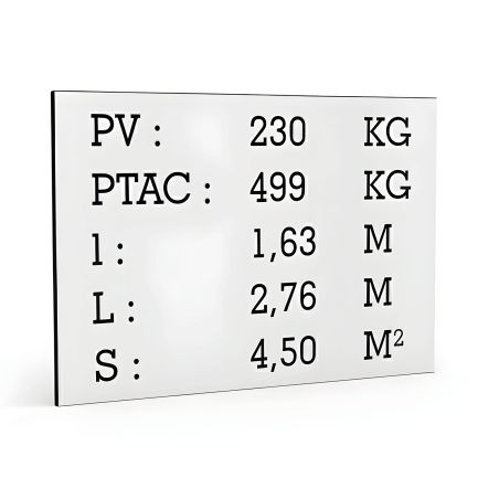 White tare plate black text for utility caravan trailer - Laser engraved marking - Manufacturer plate