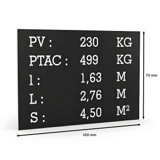 Black tare plate with white text for utility caravan trailer - Laser engraved marking - Manufacturer plate