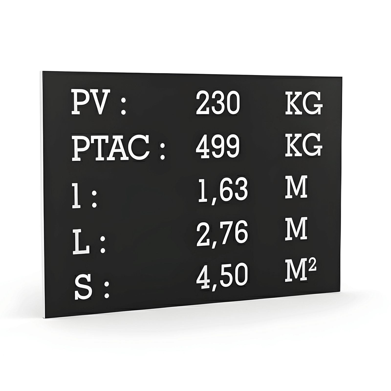 Black tare plate with white text for utility caravan trailer - Laser engraved marking - Manufacturer plate