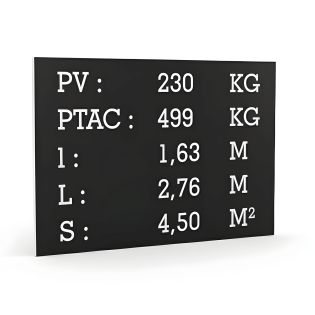 Black tare plate with white text for utility caravan trailer - Laser engraved marking - Manufacturer plate