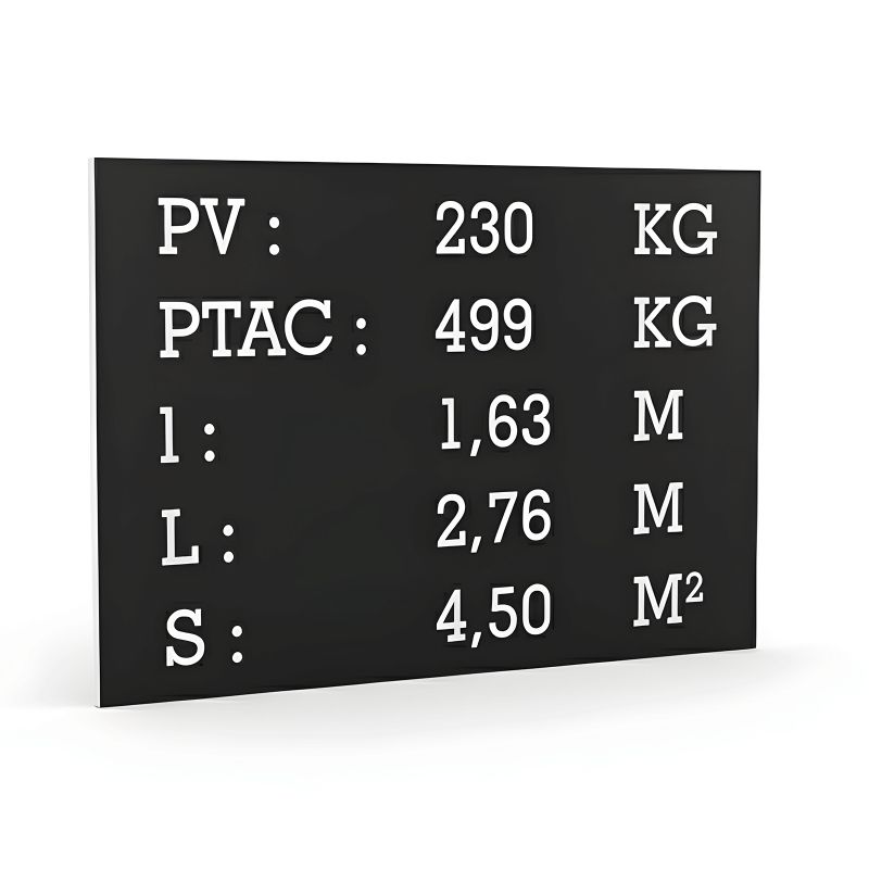 Black tare plate with white text for utility caravan trailer - Laser engraved marking - Manufacturer plate Black tare plate with white text for utility caravan trailer - Laser engraved marking - Manufacturer plate