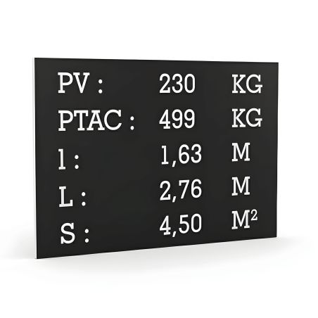 Black tare plate with white text for utility caravan trailer - Laser engraved marking - Manufacturer plate