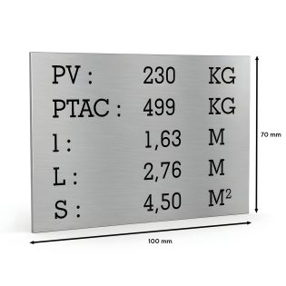 Plaque de tare argent texte noir pour remorque caravane utilitaire - Marquage gravure laser - Plaque constructeur- 100 x 70 mm