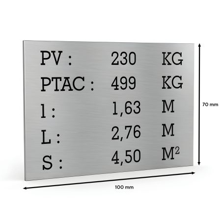 Silver tare plate black text for utility caravan trailer - Laser engraved marking - Manufacturer plate