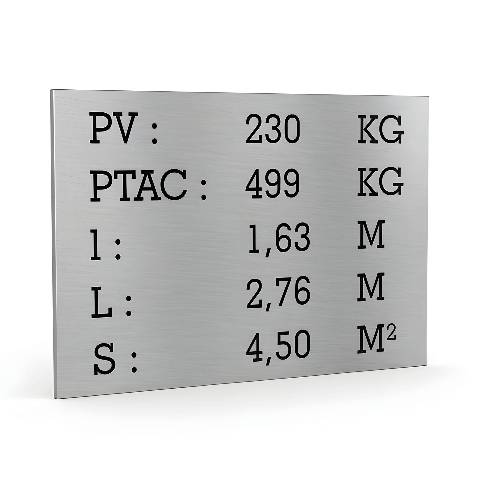 Silver tare plate black text for utility caravan trailer - Laser engraved marking - Manufacturer plate