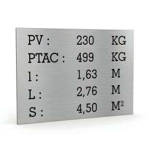 Silver tare plate black text for utility caravan trailer - Laser engraved marking - Manufacturer plate