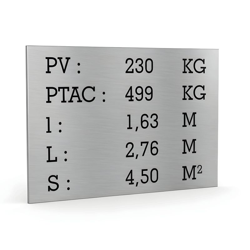 Silver tare plate black text for utility caravan trailer - Laser engraved marking - Manufacturer plate Silver tare plate black text for utility caravan trailer - Laser engraved marking - Manufacturer plate