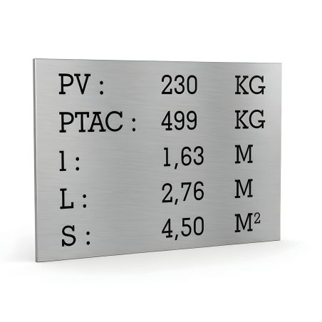 Silver tare plate black text for utility caravan trailer - Laser engraved marking - Manufacturer plate