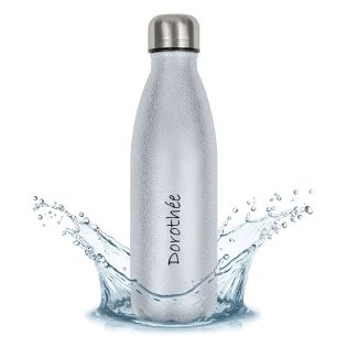 Bouteille isotherme personnalisée 500 ml argent pailleté - bouteille inox double paroi - impression noire prénom & symbole - cad