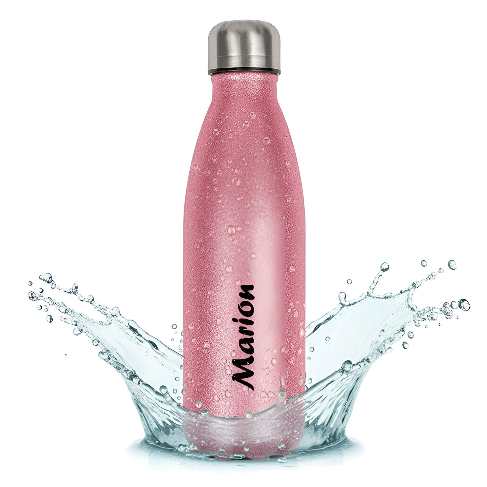 Personalizable insulated bottle with first name · Birthday gift for women · 500 ml pink glitter bottle