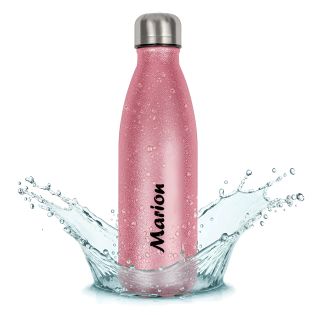 Personalizable insulated bottle with first name · Birthday gift for women · 500 ml pink glitter bottle
