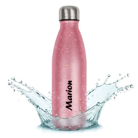 Personalizable insulated bottle with first name · Birthday gift for women · 500 ml pink glitter bottle