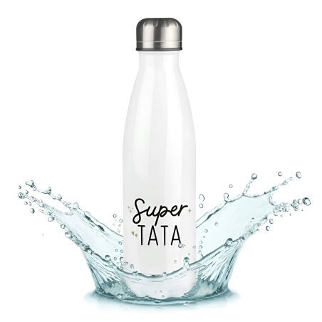 Bouteille isotherme personnalisable prénom - Inox, 50 cl - Gourde- Modèle Super Tata - Cadeau Personnalisé pour sa Tante