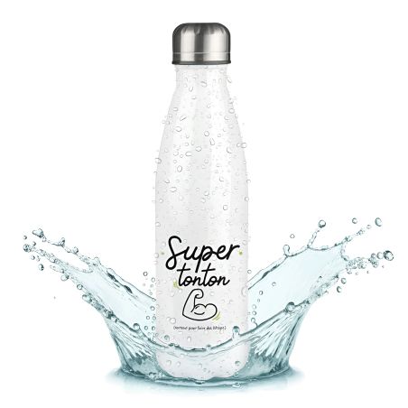 Customizable first name insulated bottle - Stainless steel, 50 cL - Super Tonton model - Personalized gift for his uncle