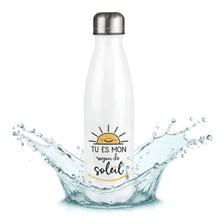 Customizable first name insulated bottle - Stainless steel, 50 cL - Rayon de Soleil model - Personalized gift for your loved one